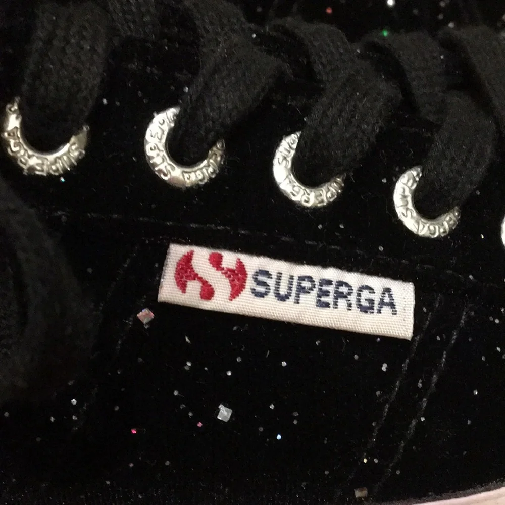 SUPERGA unisex lace up Black Velvet Glitter Sneaker shoe Size 36 (6W/ 4.5M)